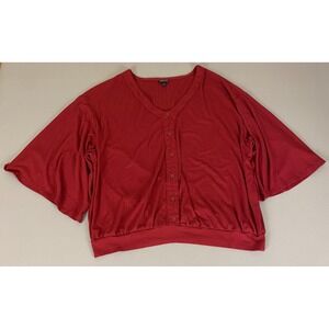 Torrid Tunic‎ Top Womens Plus Size 1X Red Ribbed Knit Button Wide Bell Sleeve